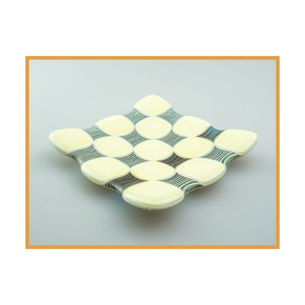 Dish with squares and stripes